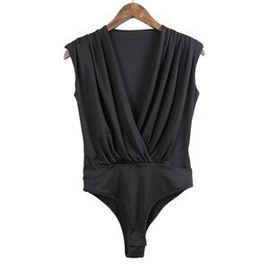 Lyaner V-neck Sleeveless Ruched Bodysuit